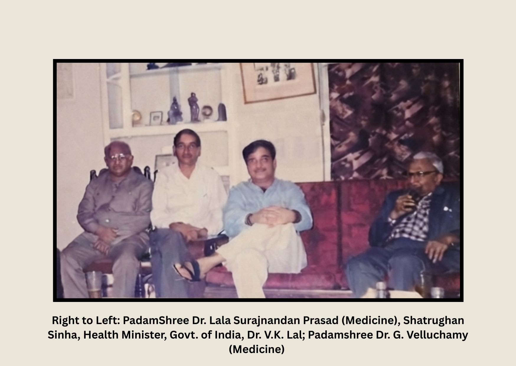 Dr. V. K. Lal with Padma Shri Dr. Lala Surajnandan Prasad, Shatrughan Sinha, and Padma Shri Dr. G. Velluchamy